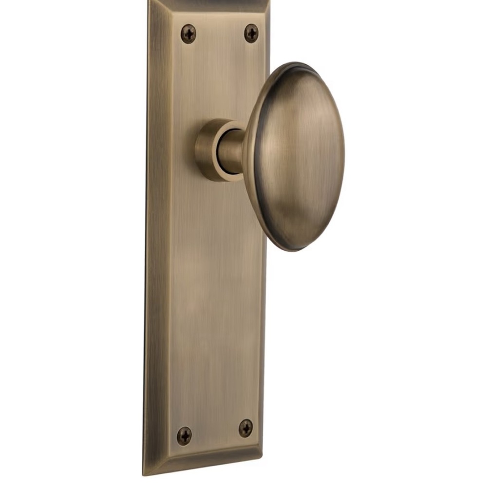 Nostalgic Warehouse New York Plate & Homestead Door Knob Antique Brass Passage
